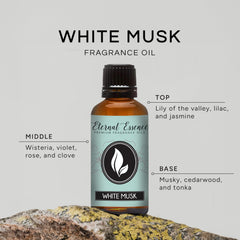 Close-up of Eternal Essence White Musk fragrance oil bottle 30ml