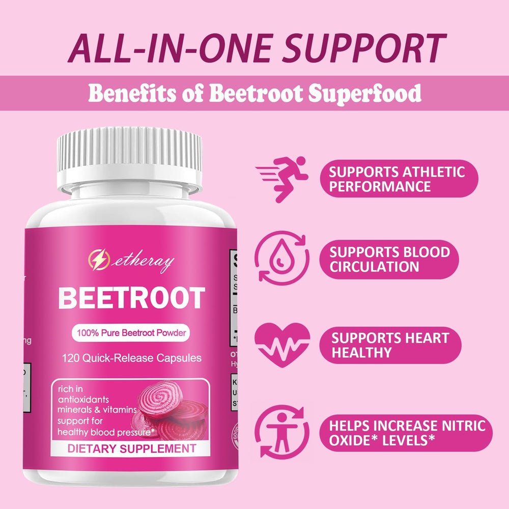 Usage shot showing Etheray Beetroot Capsules
