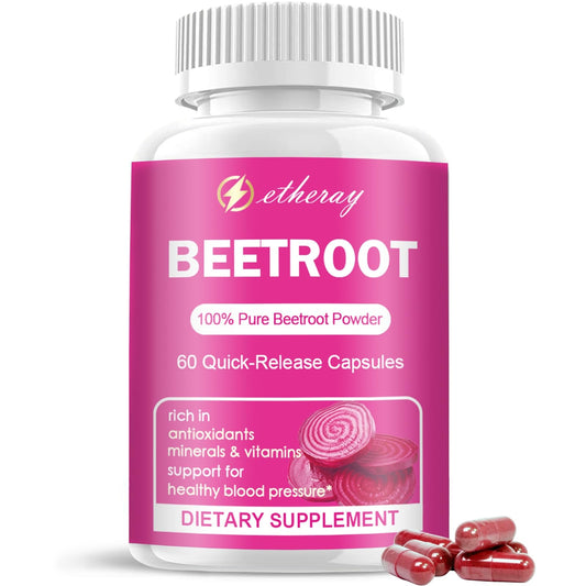 Front view of Etheray Beetroot Capsules bottle (60-count)