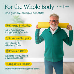 Etta Vita gummies for kids, adults, and seniors, easy family nutrition.