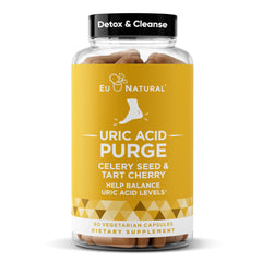 Eu Natural Purge Uric Acid bottle showcasing capsules for daily joint support.