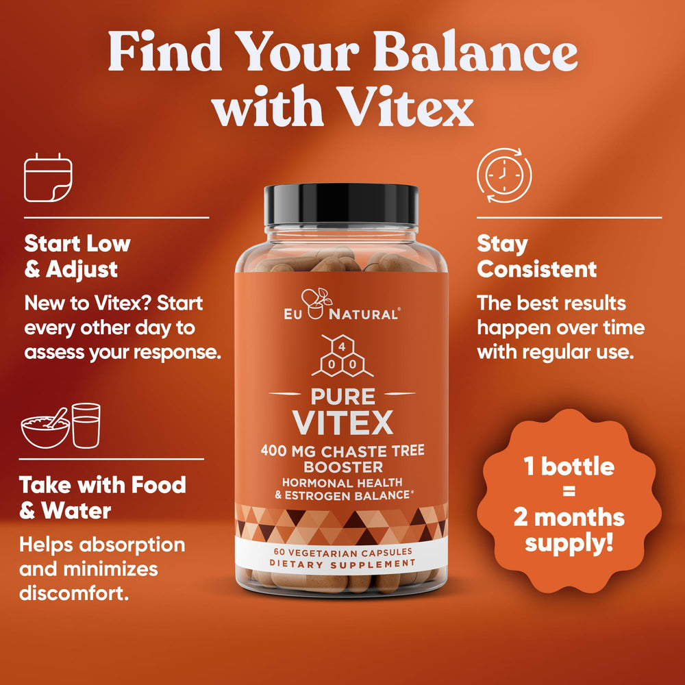 Eu Natural Vitex Pure packaging flatlay showcases a simple daily wellbeing routine