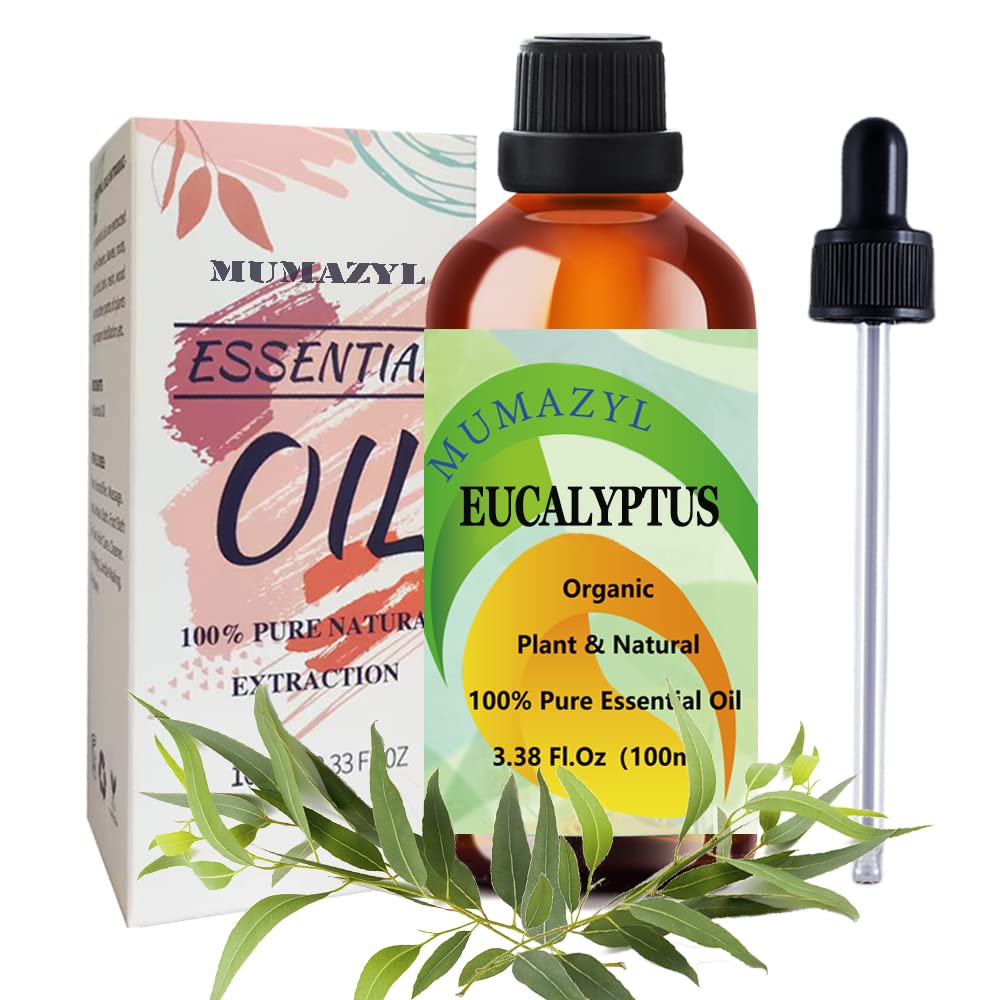 Amber glass bottle of eucalyptus essential oil 100ml with dropper