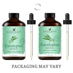 Amber glass bottle of eucalyptus essential oil