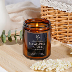 Relaxing setup with Eucalyptus & Sage candle and greenery