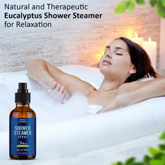 Shower scene with mist rising from a bottle in a bathroom