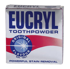 Front view of Eucryl Toothpowder Original 50g packaging