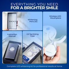 Full contents of Euphauria whitening kit displayed on packaging