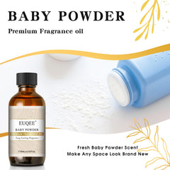 Close-up of amber glass bottle and glass dropper for EUQEE Baby Powder fragrance oil