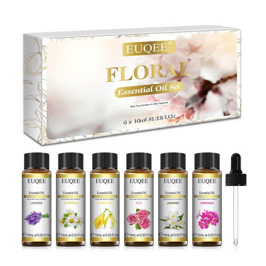 EUQEE Floral Essential Oils Set in amber 6 x 10ml bottles