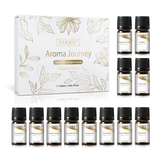 EUQEE 12pc Fragrance Oils Gift Set in amber bottles