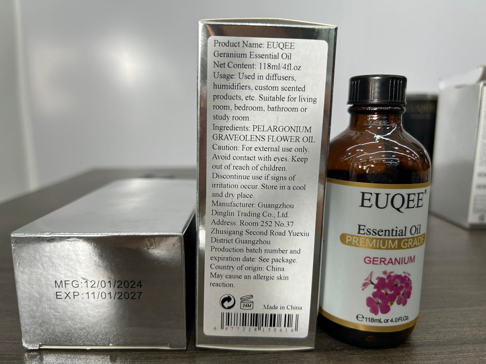 Close-up of floral geranium notes in EUQEE essential oil