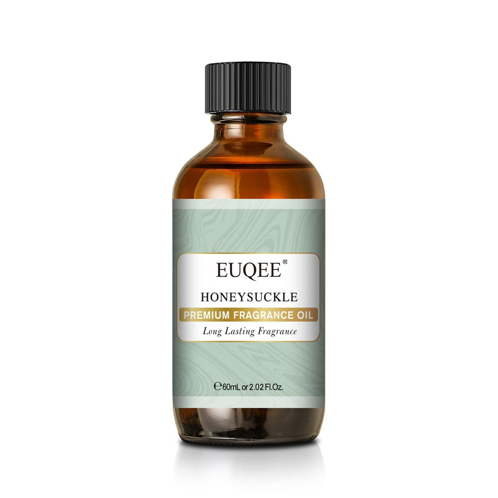 EUQEE honeysuckle fragrance oil 60ml amber glass bottle, front view