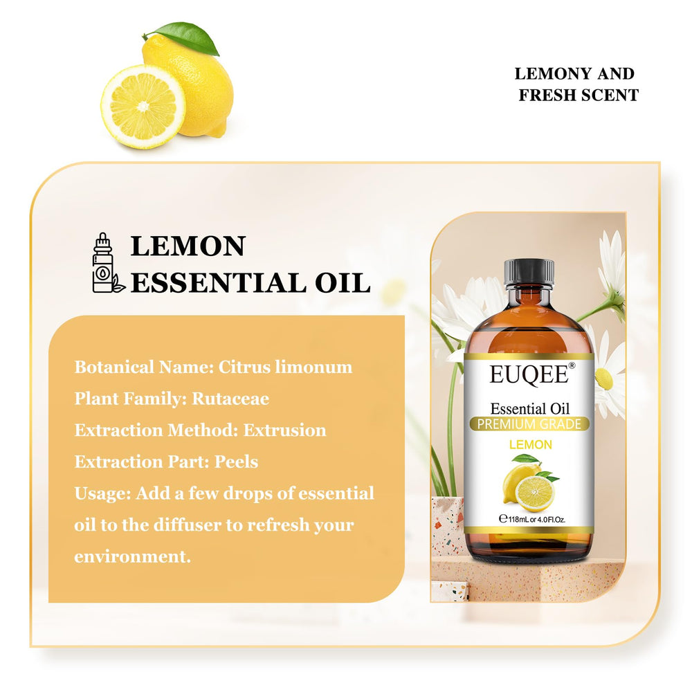 Amber bottle of EUQEE Lemon Essential Oil
