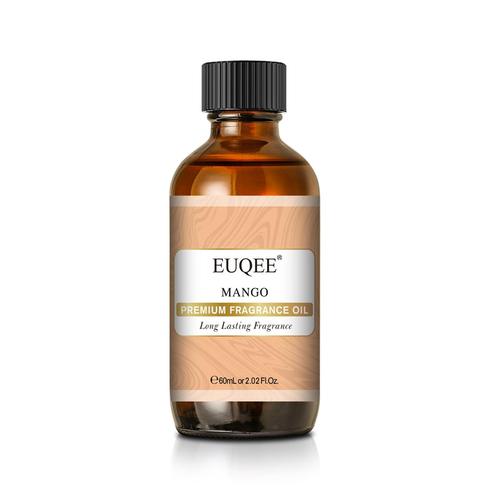 EUQEE Mango fragrance oil in an amber 60ml bottle with glass dropper