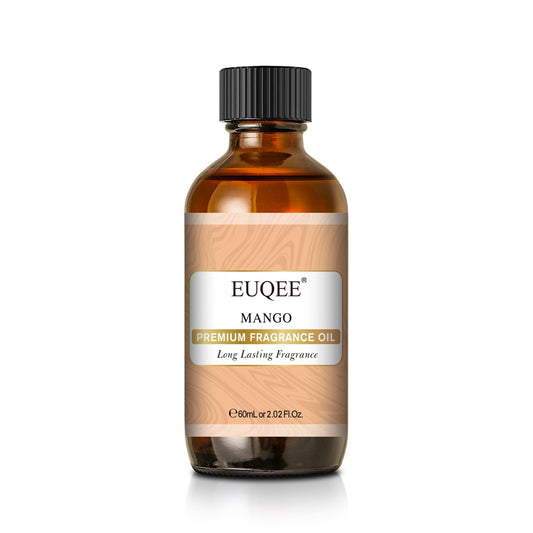 EUQEE Mango fragrance oil in an amber 60ml bottle with glass dropper