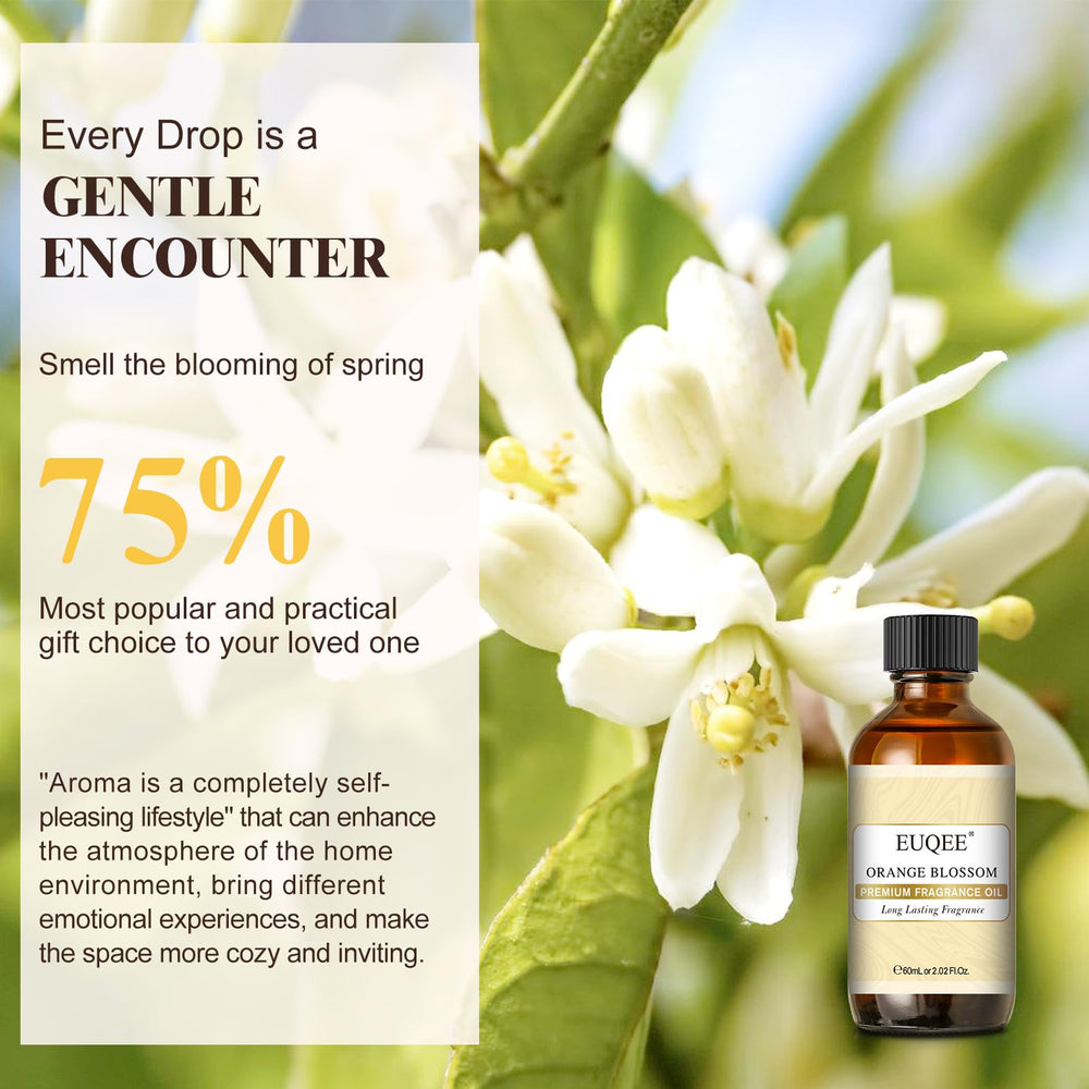 EUQEE Orange Blossom fragrance oil with bath salts setup