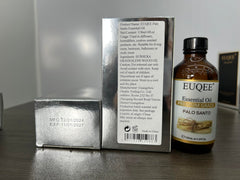 EUQEE Palo Santo oil with satisfaction guarantee card