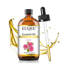EUQEE Rose Essential Oil 118mL amber glass bottle with dropper