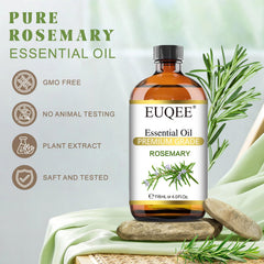 Close-up of amber bottle and glass dropper for EUQEE Rosemary Essential Oil