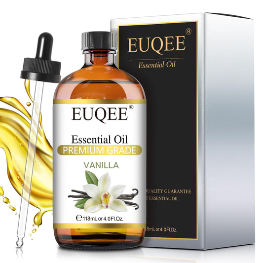 EUQEE Vanilla Essential Oil bottle in amber glass