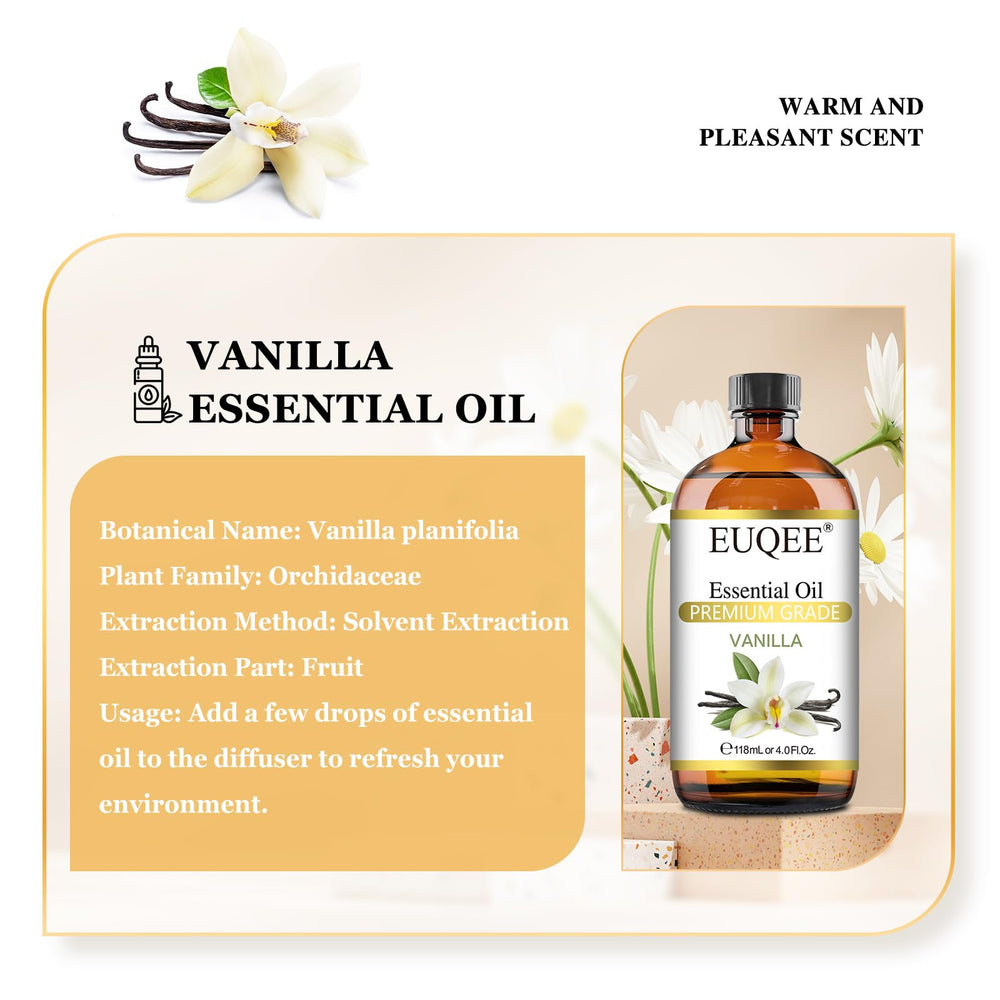 EUQEE Vanilla Essential Oil with glass dropper bottle