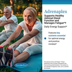 EuroMedica Adrenaplex capsules closeup showing small, easy-to-swallow pills.