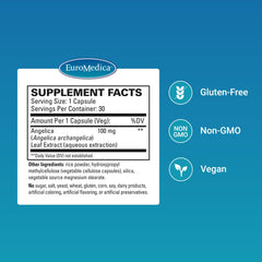 Angelica archangelica leaf extract ingredient close-up on label