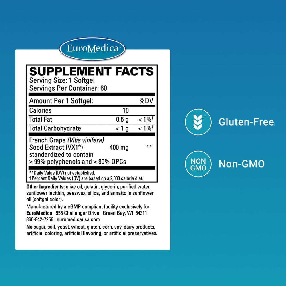 Bottle highlighting grape seed extract ingredient