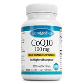 Front view of EuroMedica CoQ10 100 mg chewable bottle