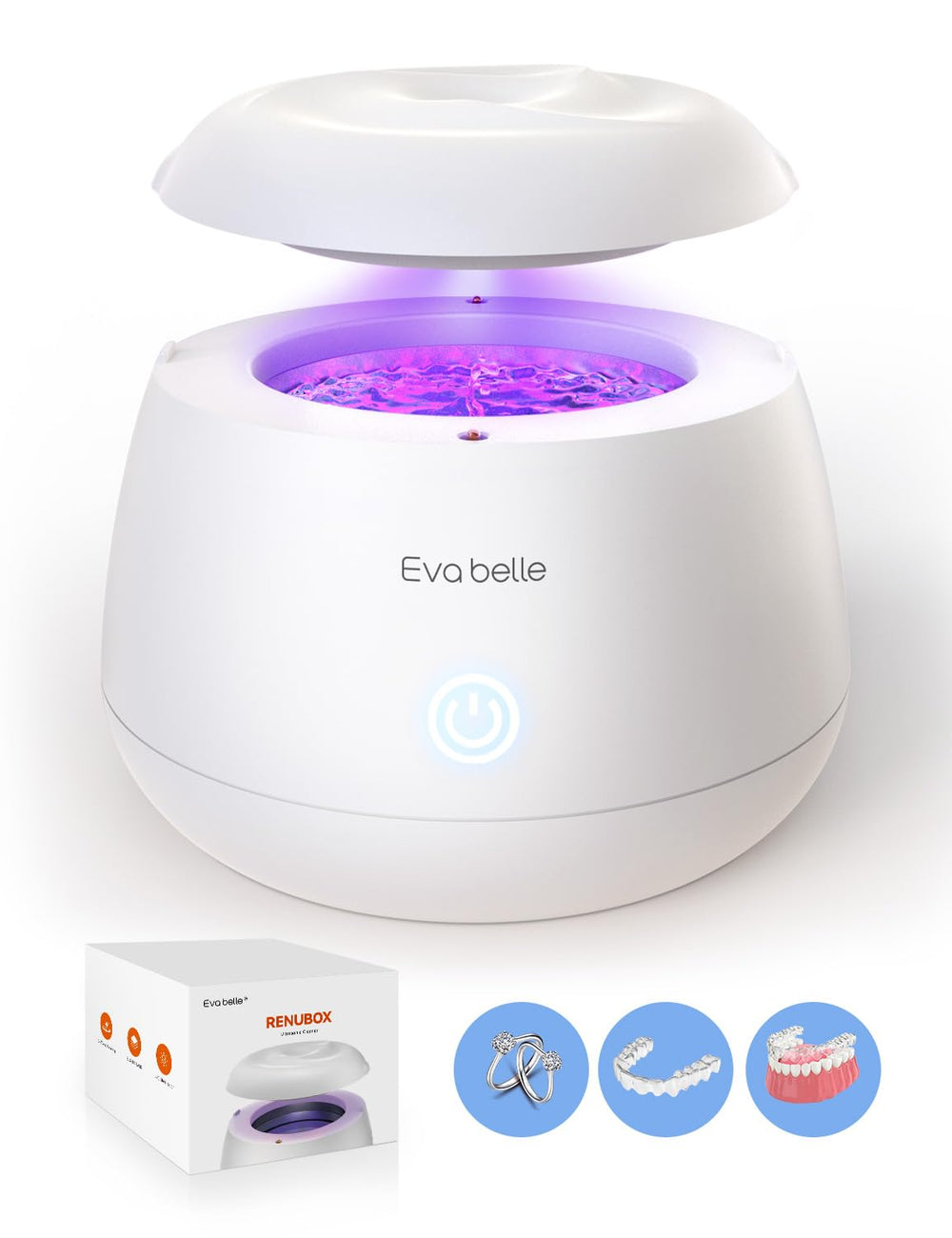 EVA BELLE Ultrasonic Retainer Cleaner packaging and branding