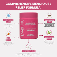 EVABIOTIC Complete Menopause ashwagandha capsules emphasizing adaptogen support