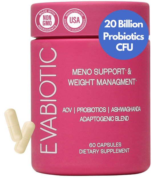 EVABIOTIC Complete Menopause bottle front with capsules for menopause support