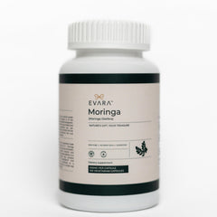 Front view of EVARA Moringa Capsules 500mg bottle