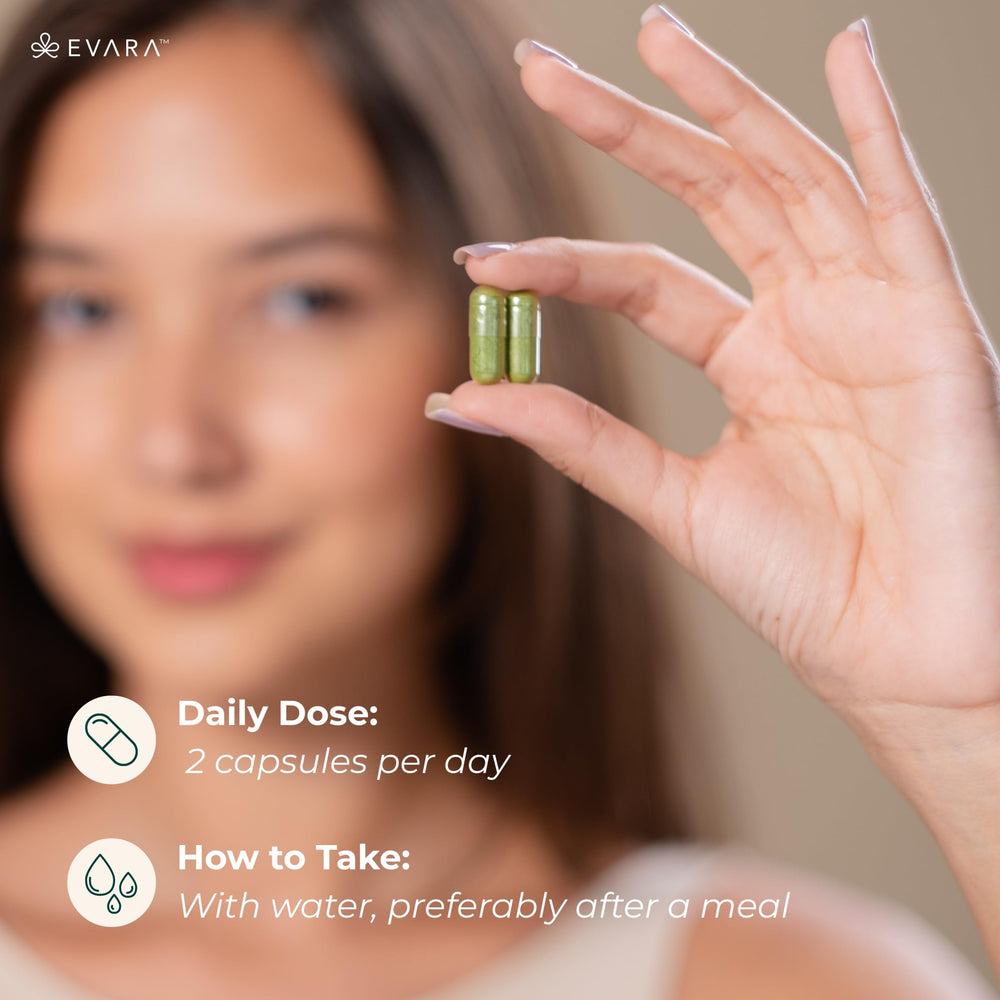 Nutrition facts/ingredients panel on EVARA Moringa Capsule box