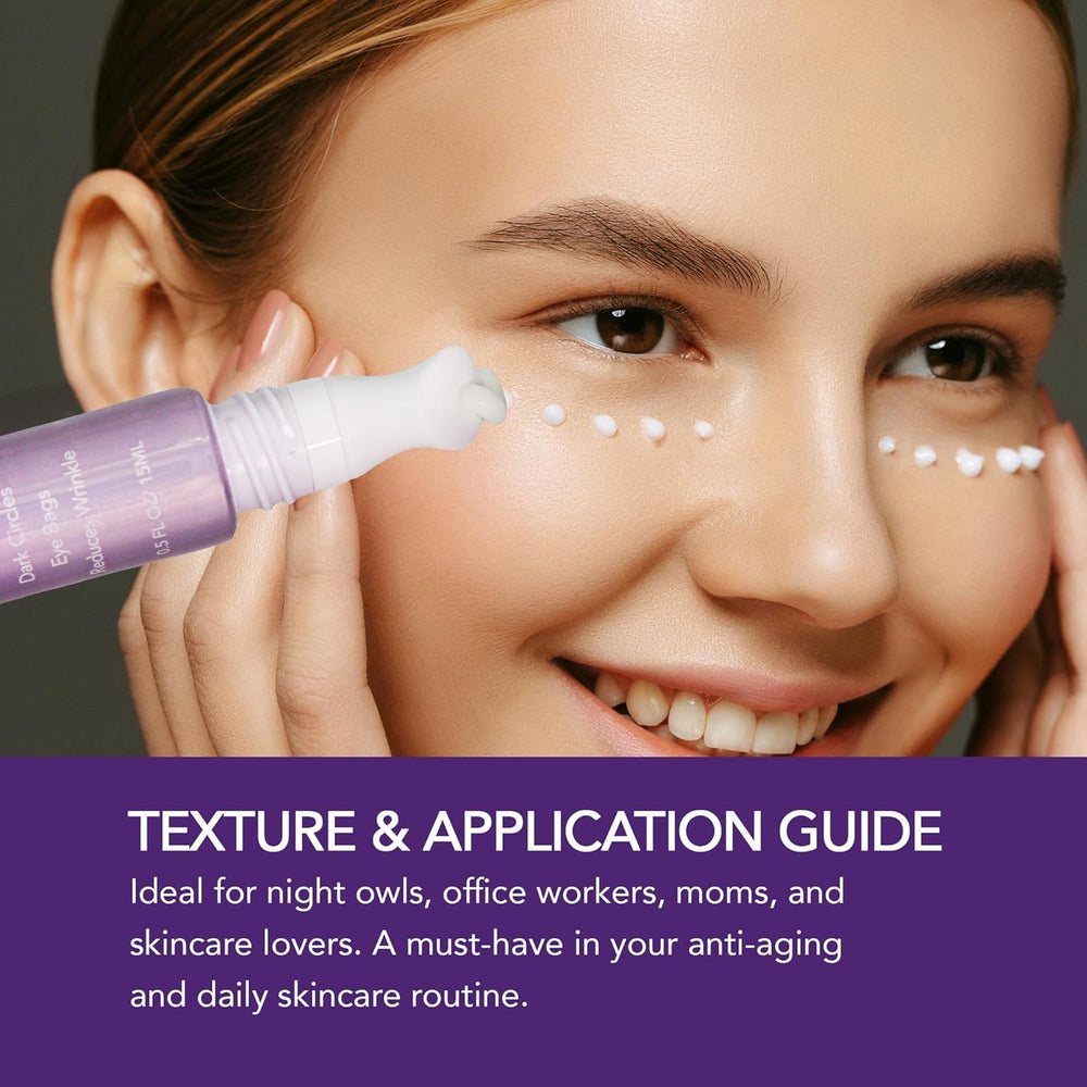 Evdayam caffeine eye cream on finger showing quick absorption.