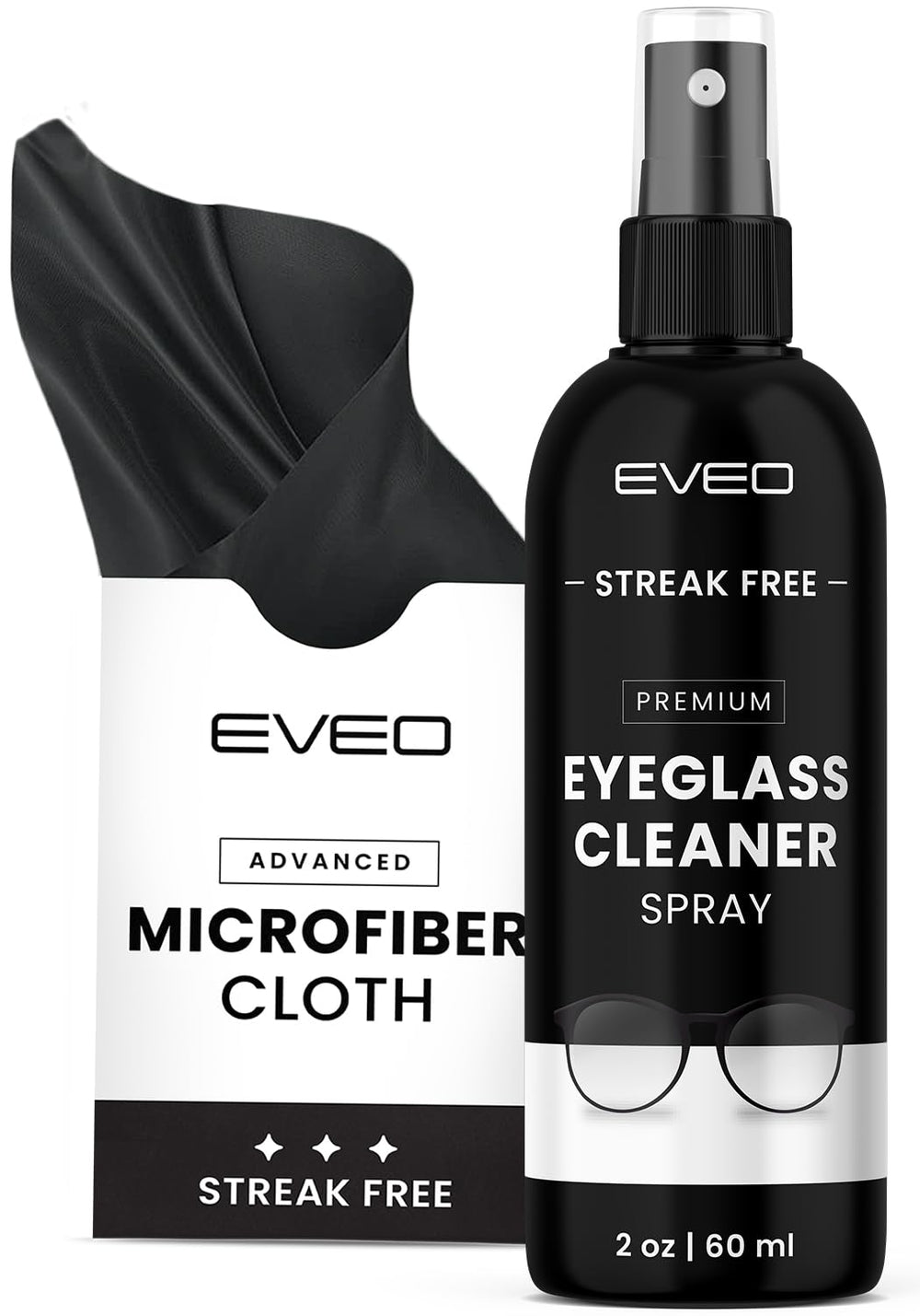EVEO eyeglass cleaner spray bottle with microfiber cloth pack