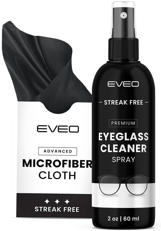 EVEO eyeglass cleaner spray bottle with microfiber cloth pack