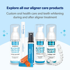 Person using aligner cleaner with foam in mouth