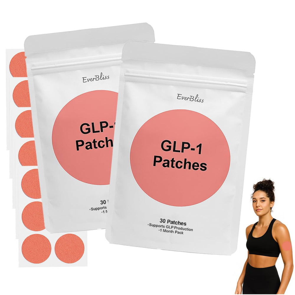 Front view of EverBliss GLP1 Patches packaging and patches