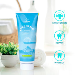 Close-up of Evernamel toothpaste tube label with Fresh Spearmint