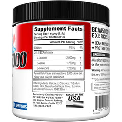 Close-up of 5 g BCAA per serving label showing 2:1:1 ratio