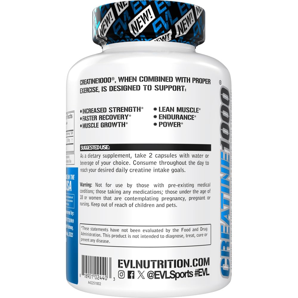 Supplement facts and ingredients for EVL creatine capsules