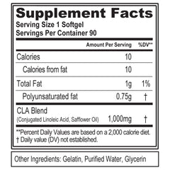 CLA 1000mg pills bottle showing usage directions