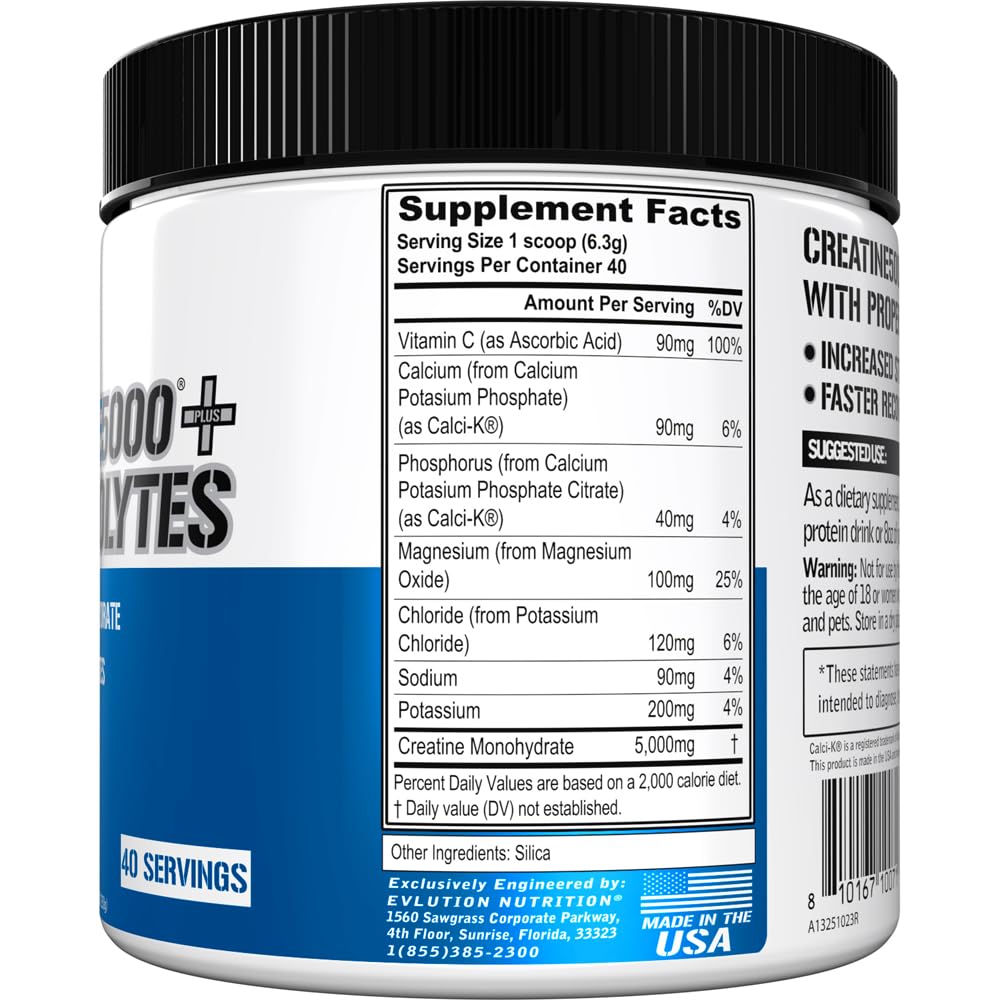 Close-up of 5g Creatine Monohydrate and 6 electrolytes per serving