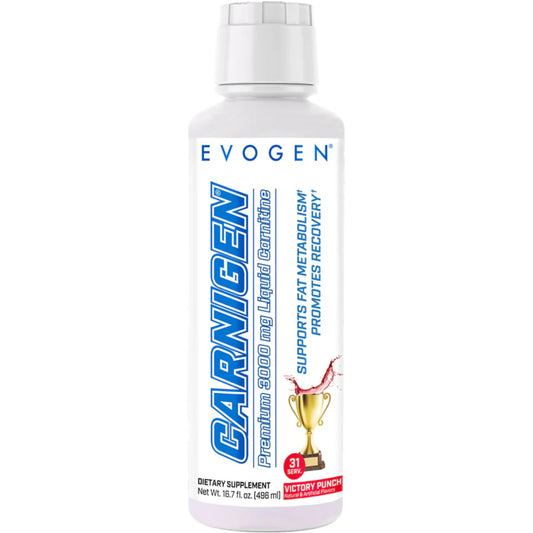 Evogen Carnigen Liquid L-Carnitine bottle with droplet applicator on white background