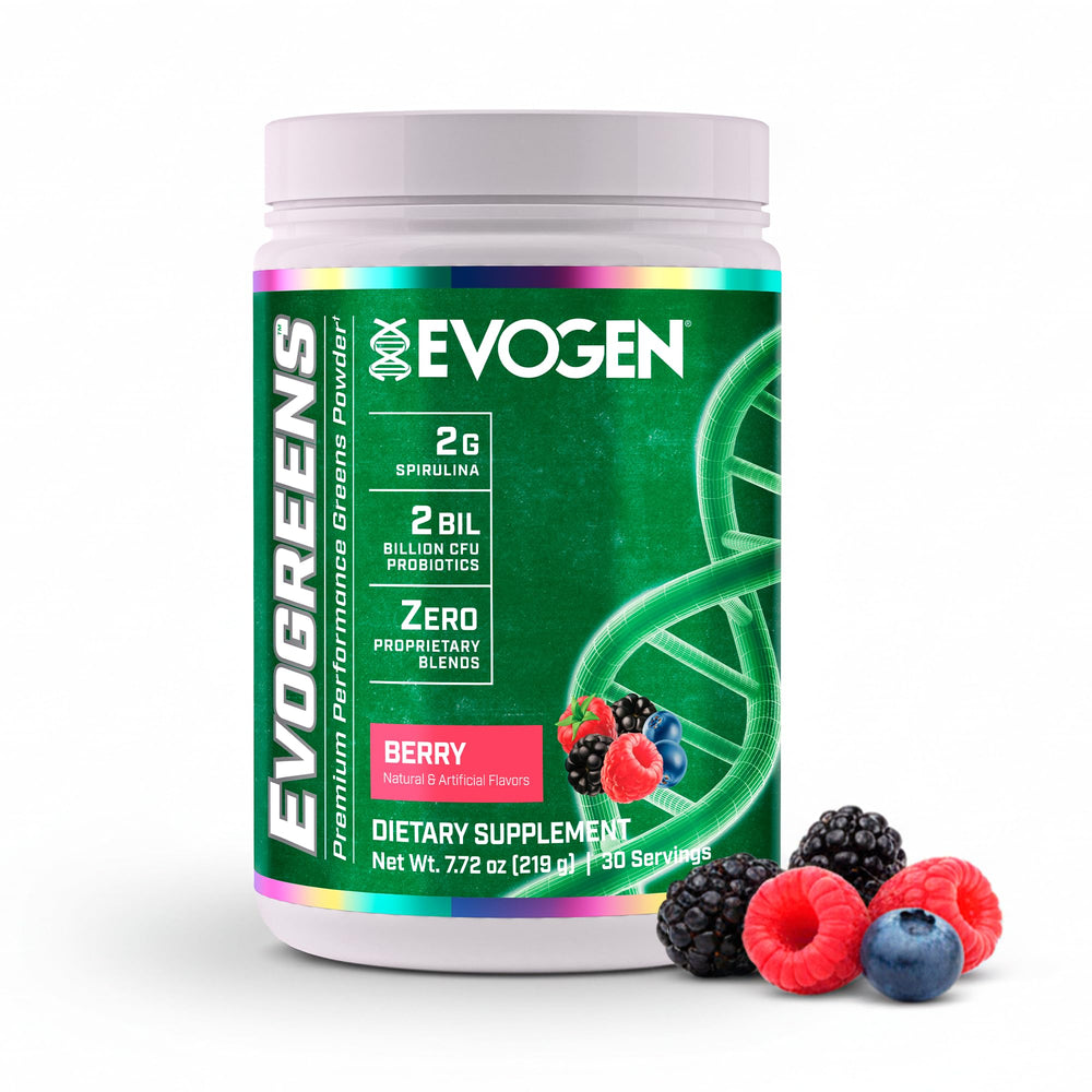 Evogen Evogreens Berry Greens powder bottle label