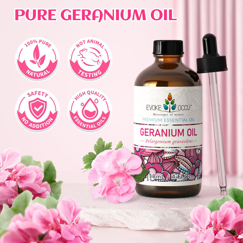 Geranium essential oil ready for diffuser and aromatherapy