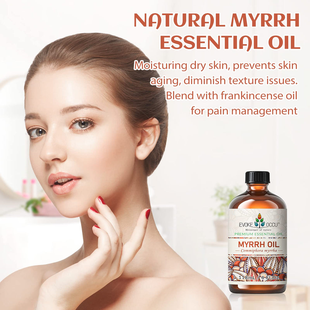 Concept image: 100% pure Myrrh oil with natural ingredients