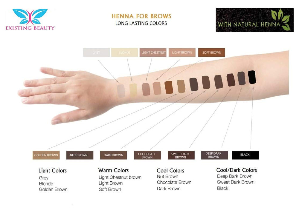 Existing Beauty shade swatches show versatility for light to dark brow color